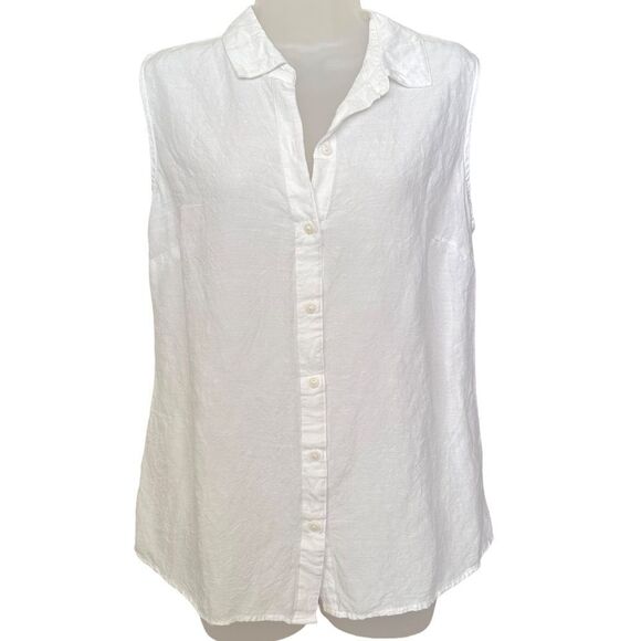 Croft & Barrow White Linen Minimalist Button Sleeveless Tank Top Blouse Shirt - Picture 7 of 8